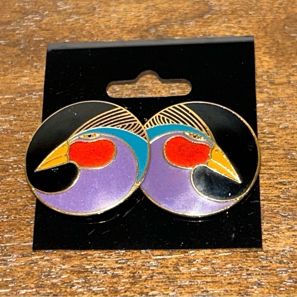Vintage Laurel Burch “Harlequin Bird” Statement Earrings